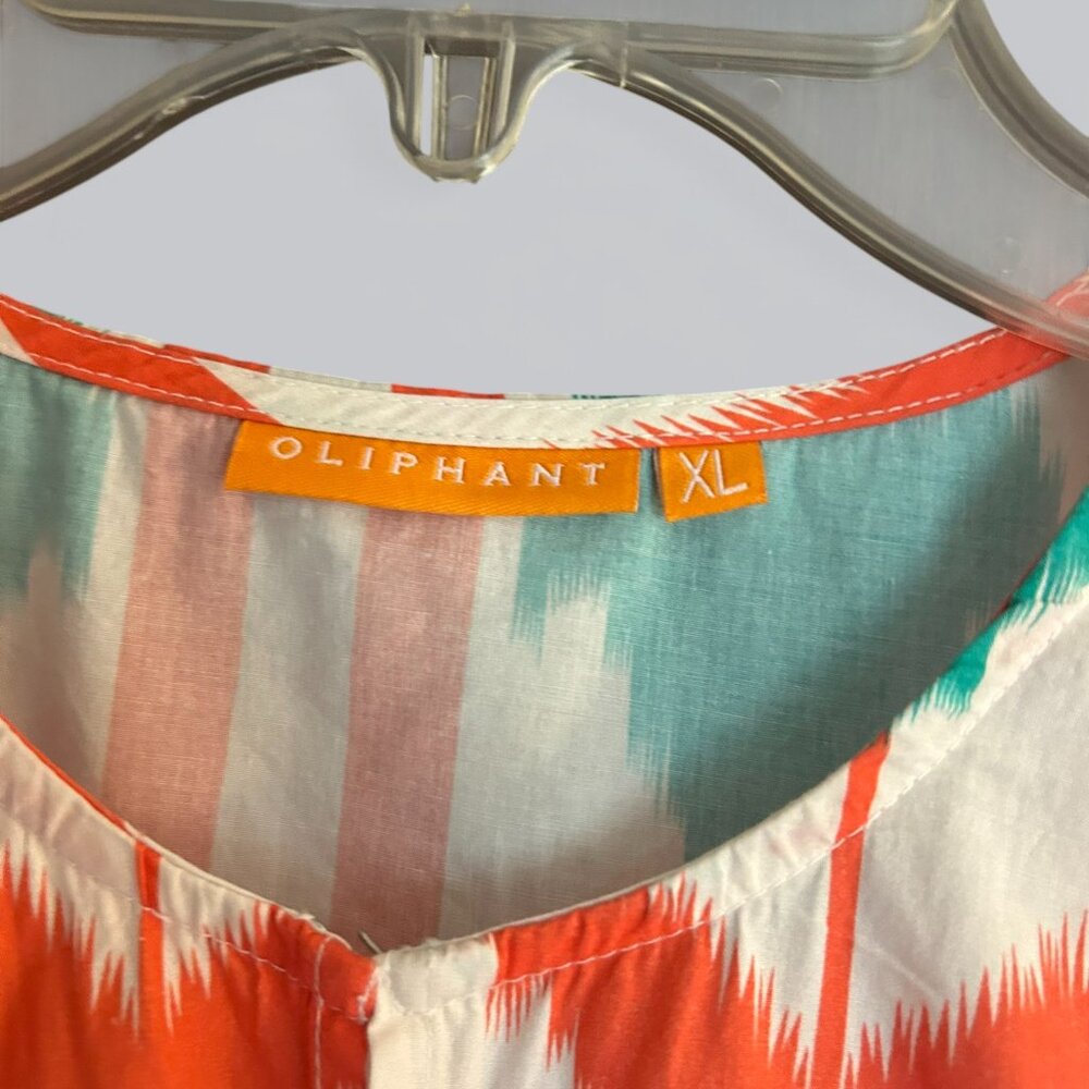 Oliphant Coral Odisha Bold Ikat Pattern Coral Turquoise White Cotton Dress Sz XL - Picture 4 of 7